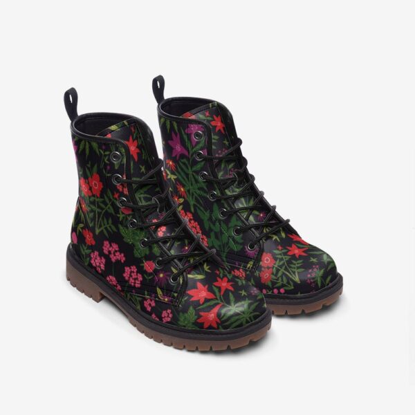 Dark Garden Floral Bohemian Leather Boots Fleece Fur Boots