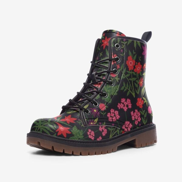 Dark Garden Floral Bohemian Leather Boots Fleece Fur Boots