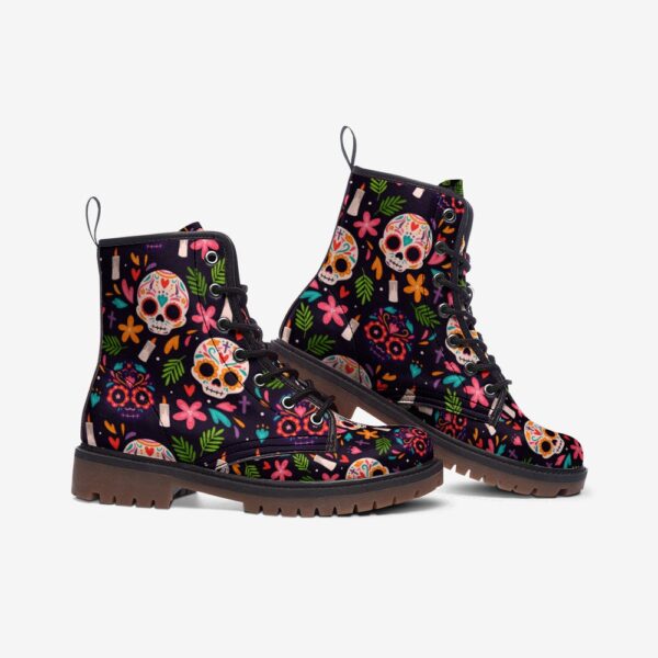 Sugar Skull Macabre Leather Boots Fleece Fur Boots