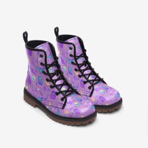 Pastel Witchcore Leather Boots Fleece Fur Boots