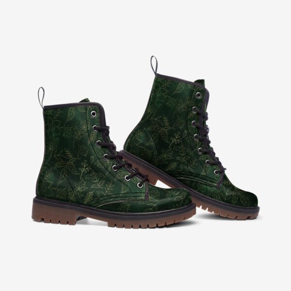 Green Botanical Leather Boots Fleece Fur Boots