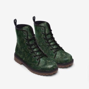 Green Botanical Leather Boots Fleece Fur Boots