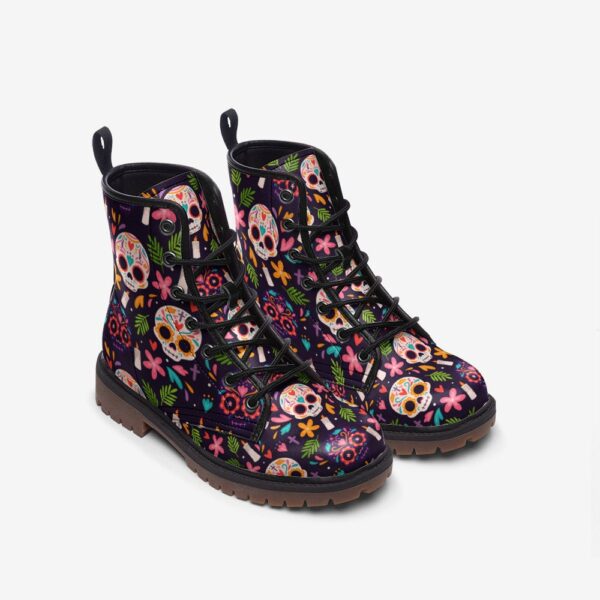 Sugar Skull Macabre Leather Boots Fleece Fur Boots