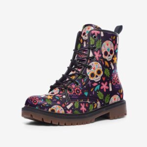 Sugar Skull Macabre Leather Boots Fleece Fur Boots