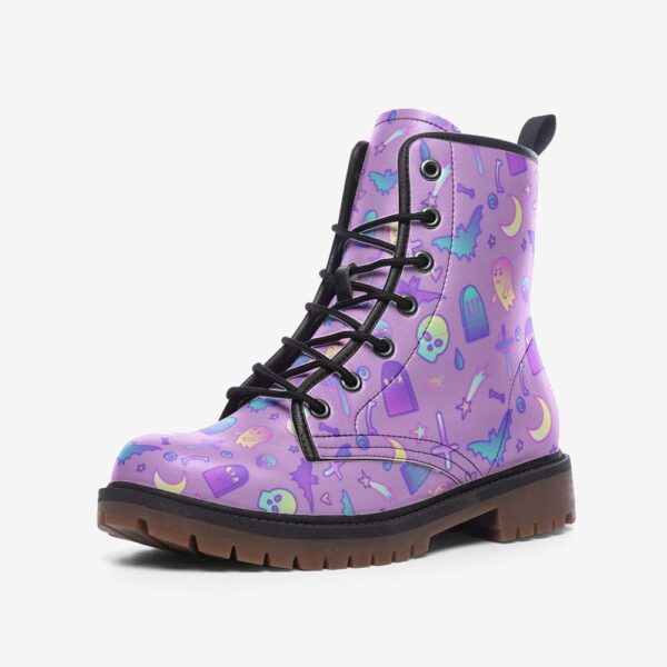 Pastel Witchcore Leather Boots Fleece Fur Boots