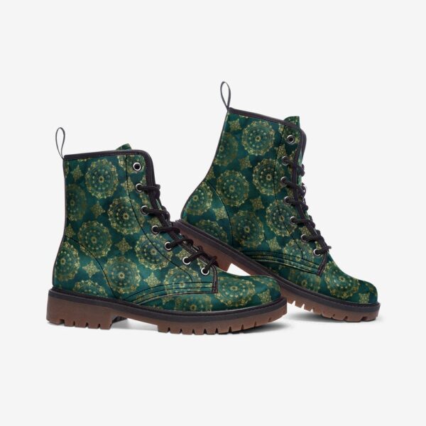 Teal and Gold Mandalas Leather Boots Fleece Fur Boots