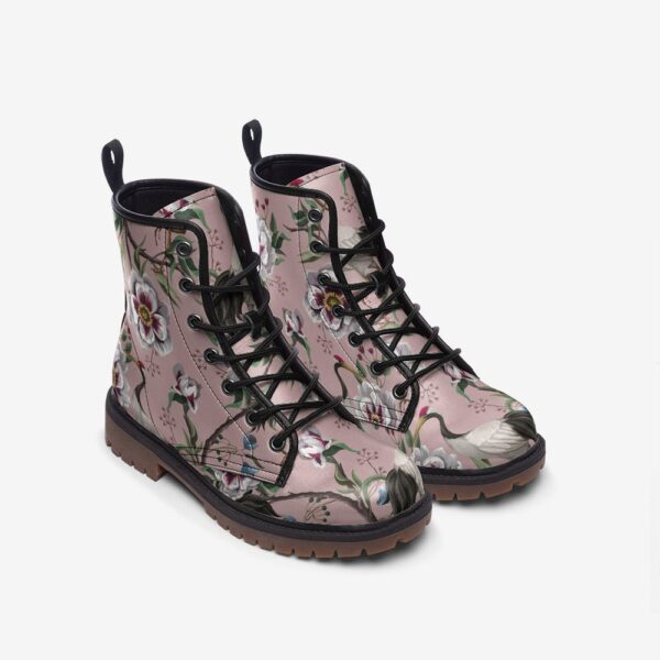 Pink and White Floral Leather Boots Fleece Fur Boots