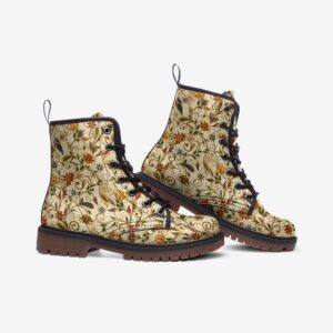 Boho Floral Vegan Leather Boots Fleece Fur Boots