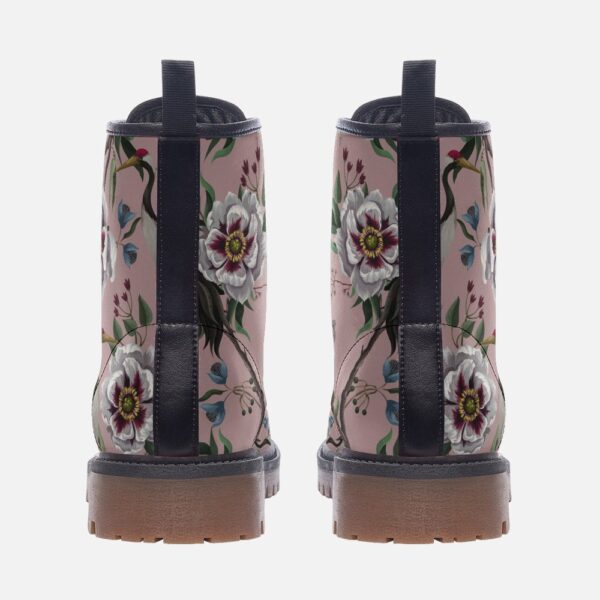 Pink and White Floral Leather Boots Fleece Fur Boots