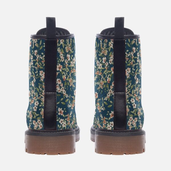 Blue and White Floral Leather Boots Fleece Fur Boots