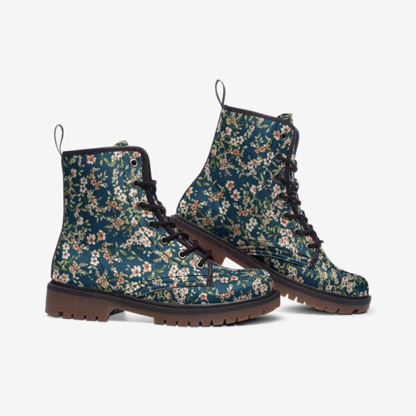 Blue and White Floral Leather Boots Fleece Fur Boots