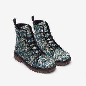 Blue and White Floral Leather Boots Fleece Fur Boots