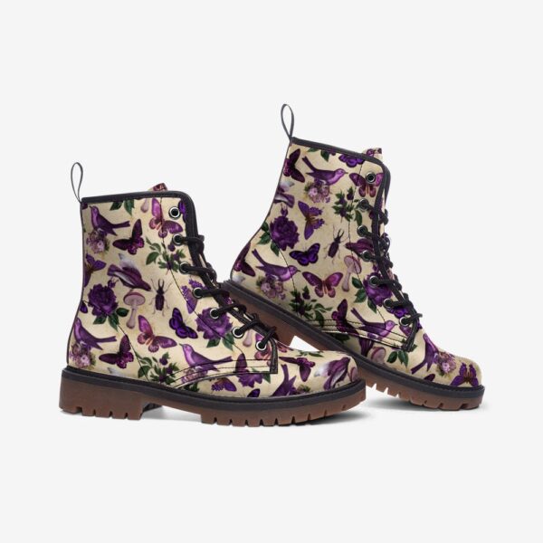 Purple Butterflies Fairy Grunge Leather Boots Fleece Fur Boots