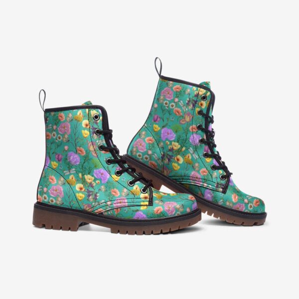 Boho Garden Floral Leather Boots Fleece Fur Boots