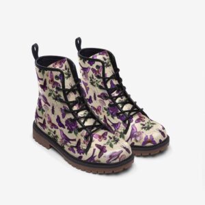 Purple Butterflies Fairy Grunge Leather Boots Fleece Fur Boots