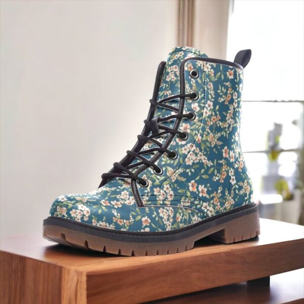 Blue and White Floral Leather Boots Fleece Fur Boots