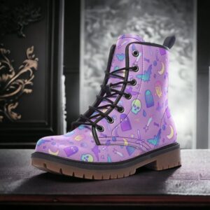 Pastel Witchcore Leather Boots Fleece Fur Boots