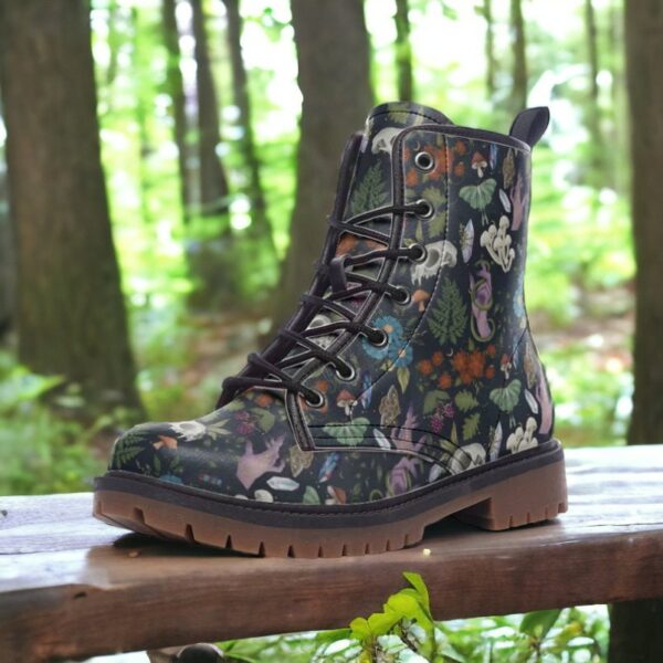 Woodland Witch Floral Leather Boots Fleece Fur Boots