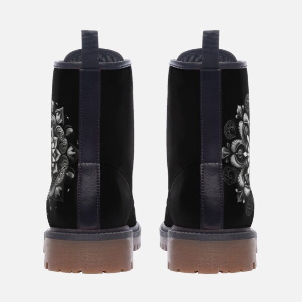 Black Mandala Leather Boots Fleece Fur Boots