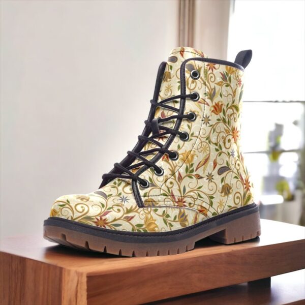 Boho Floral Vegan Leather Boots Fleece Fur Boots