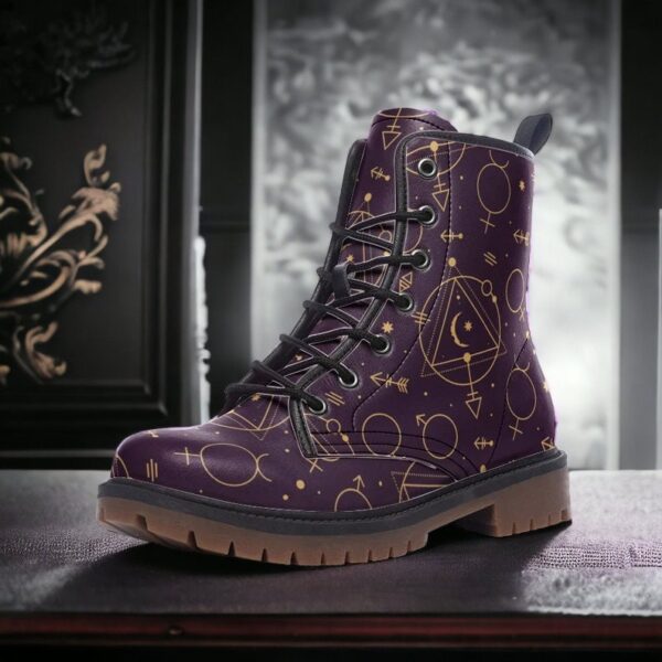 Mystical Purple Occult Leather Boots Fleece Fur Boots