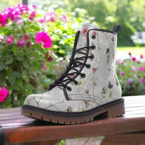 Pastel Butterfly Garden Leather Boots Fleece Fur Boots