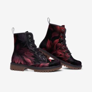 Dark Floral Fall Leather Boots Fleece Fur Boots