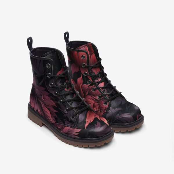 Dark Floral Fall Leather Boots Fleece Fur Boots