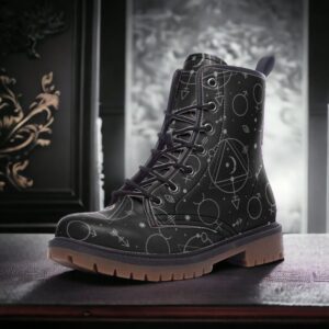 Mystical Occult Celestial Leather Boots Fleece Fur Boots