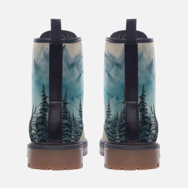 Mountain and Pine Trees Leather Boots Fleece Fur Boots