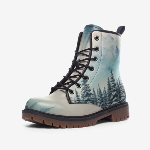 Mountain and Pine Trees Leather Boots Fleece Fur Boots