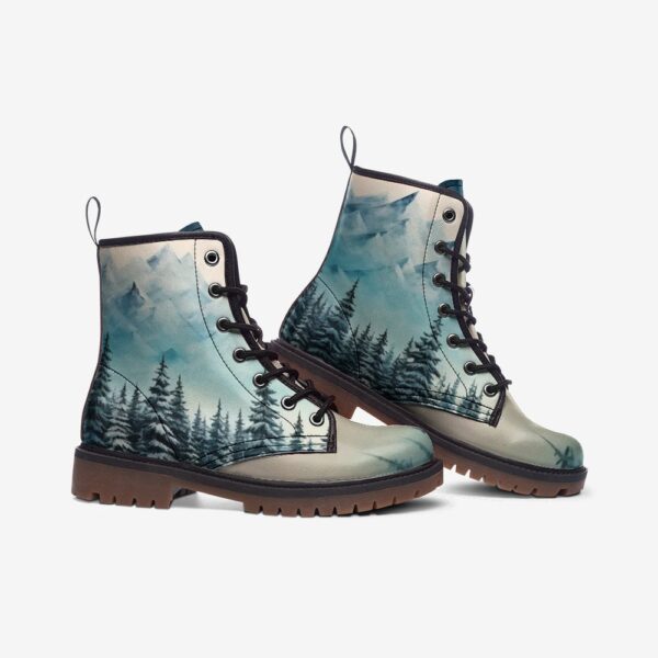 Mountain and Pine Trees Leather Boots Fleece Fur Boots