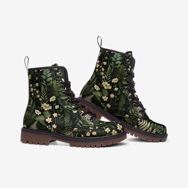 Dark Forest Ferns And Flowers Leather Boots Fleece Fur Boots