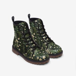 Dark Forest Ferns And Flowers Leather Boots Fleece Fur Boots