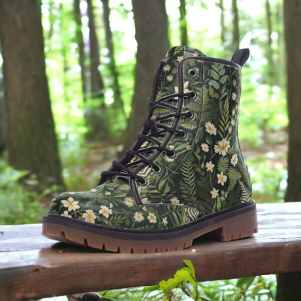 Dark Forest Ferns And Flowers Leather Boots Fleece Fur Boots