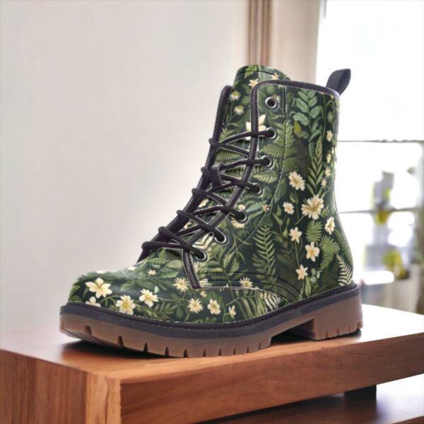 Dark Forest Ferns And Flowers Leather Boots Fleece Fur Boots