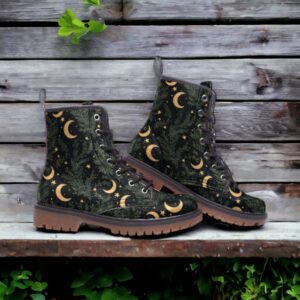 Boho Witch Moon Leather Boots Fleece Fur Boots