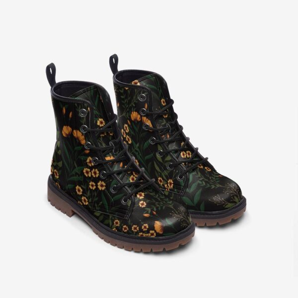 Dark Forest Ferns And Yellow Flowers Leather Boots Fleece Fur Boots