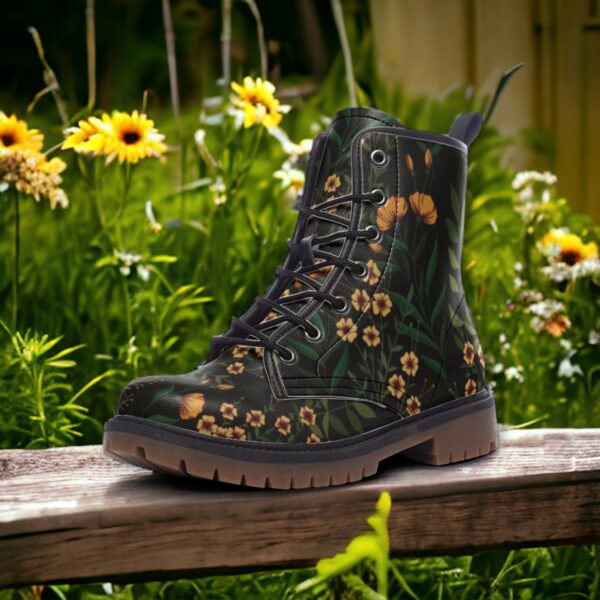 Dark Forest Ferns And Yellow Flowers Leather Boots Fleece Fur Boots