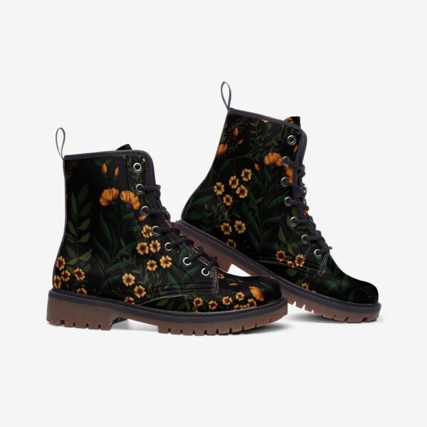 Dark Forest Ferns And Yellow Flowers Leather Boots Fleece Fur Boots