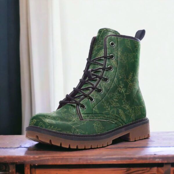 Green Botanical Leather Boots Fleece Fur Boots