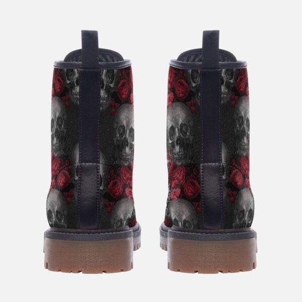 Red Roses and Skulls Gothic Romantic Leather Boots Fleece Fur Boots