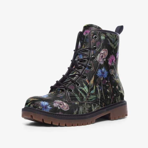 Thistle Flowers Leather Boots Fleece Fur Boots