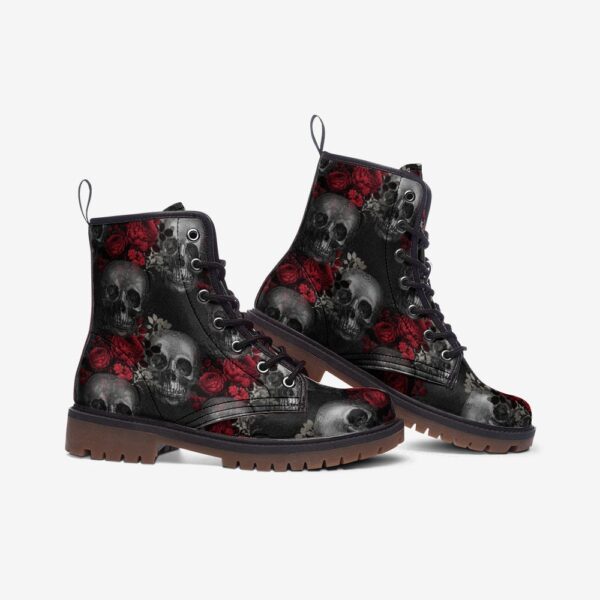 Red Roses and Skulls Gothic Romantic Leather Boots Fleece Fur Boots