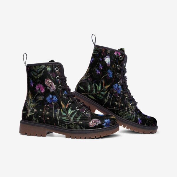 Thistle Flowers Leather Boots Fleece Fur Boots