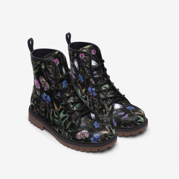 Thistle Flowers Leather Boots Fleece Fur Boots