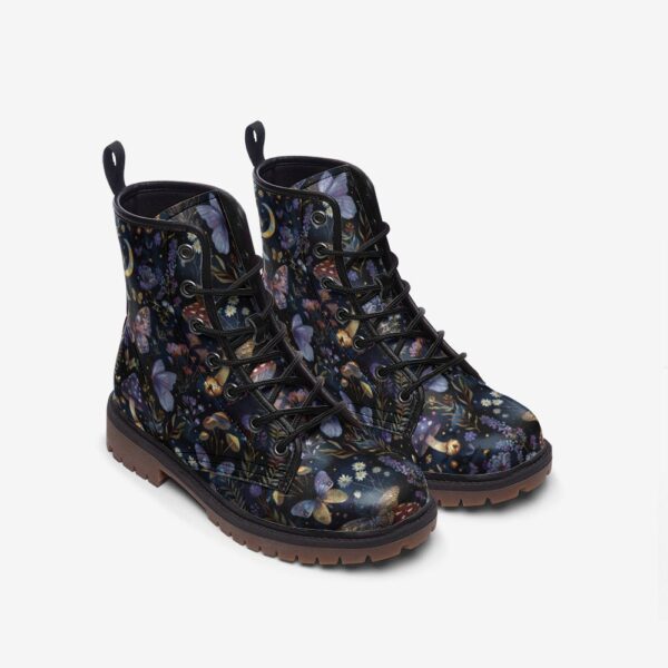 Purple Moons Flowers Mushrooms Butterflies Witchy Leather Boots Fleece Fur Boots