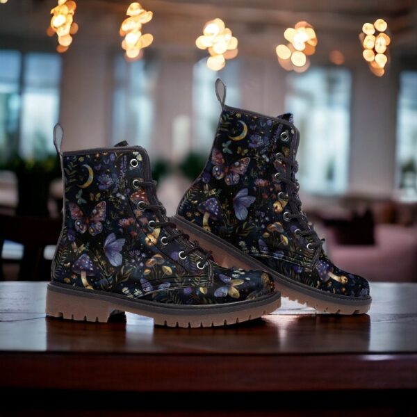 Purple Moons Flowers Mushrooms Butterflies Witchy Leather Boots Fleece Fur Boots