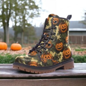 Jack O’Lantern Leather Boots Fleece Fur Boots