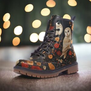 Owl and Flowers Leather Boots Fleece Fur Boots